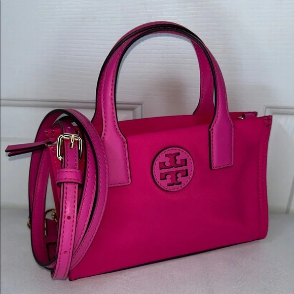 Tory Burch Ella Nylon & Leather Mini Tote Bright Pink NWT - Picture 1 of 9